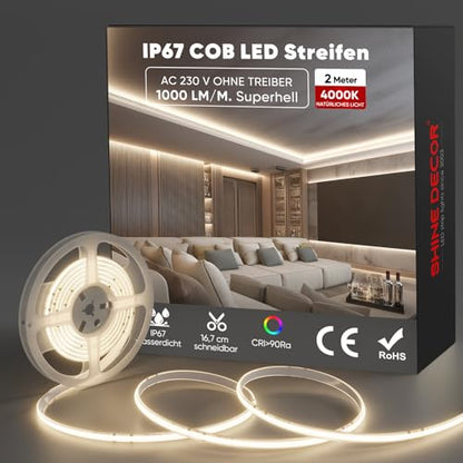 Banda COB LED Neon flexibila 2m 230V IP67 4000K - Shine Decor, 432 LED/m