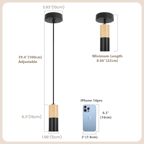 Lampa suspendata LED, Set 3 pendule VONCI, 3 becuri GU10 incluse, Ideala pentru Dormitor, Living, 20 cm, Negru