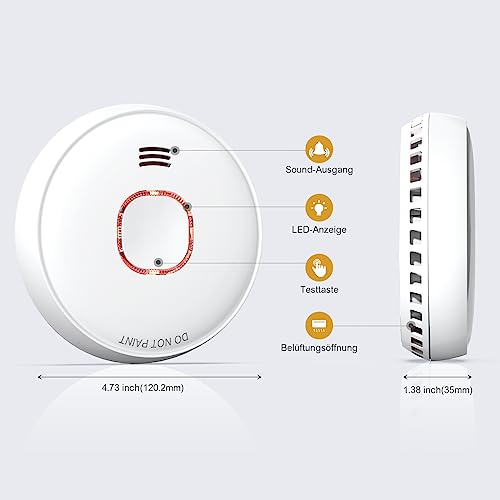 Detector de fum cu baterie inclusa si inlocuibila, alarma de incendiu cu indicator LED si buton de silentios, conform standard EN 14604, set 4 bucati