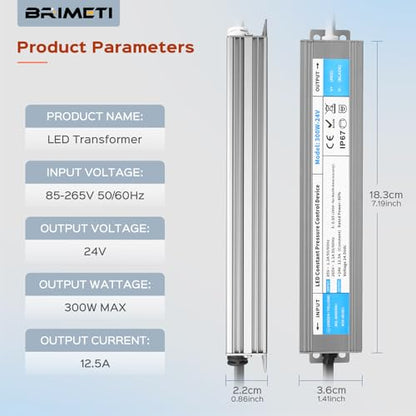 Transformator LED 220V-24V 300W IP67 cu plug - BRIMETI, driver LED 12.5A