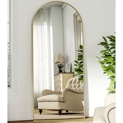 Oglinda podea curbata 181x63 cm BEAUTYPEAK, stand si montaj perete, auriu