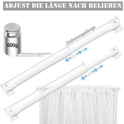 Bara perdea extensibila fara gauri 90-150 cm + carlige adezive, alb