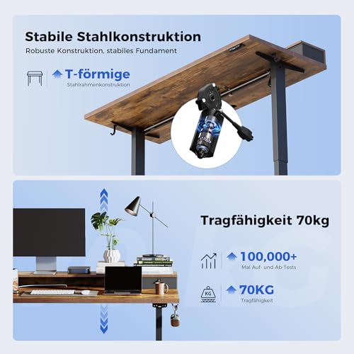 Birou electric reglabil pe inaltime 140x60 cm Agilestic + 2 sertare, memorie