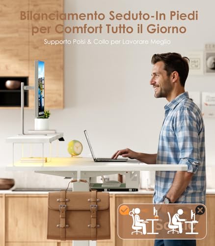 Birou electric reglabil pe inaltime 120 cm OffiGo U, USB, LED, suport monitor