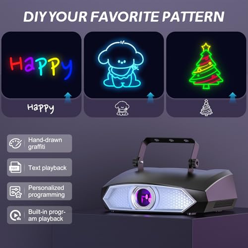 Glowingstage Lumina Disco Profesionala pentru Petreceri, Proiector 3D Animatii DIY cu Bluetooth App, DJ Disco Light cu DMX512 pentru Club, Bar, Halloween si Craciun