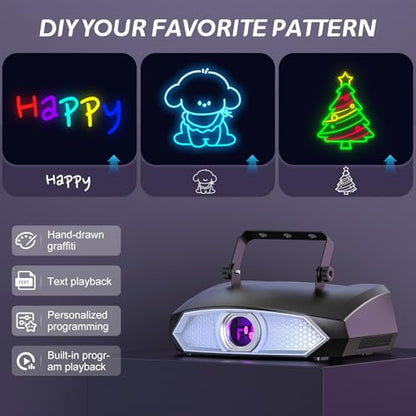 Glowingstage Lumina Disco Profesionala pentru Petreceri, Proiector 3D Animatii DIY cu Bluetooth App, DJ Disco Light cu DMX512 pentru Club, Bar, Halloween si Craciun