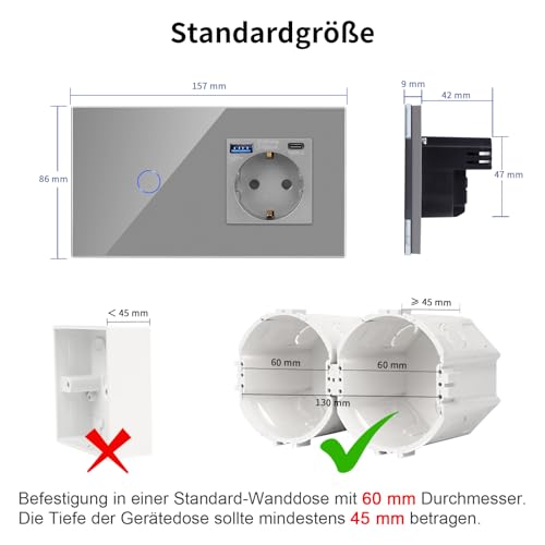 Intrerupator touch cu priza Schuko USB-C+A 20W + status LED CNBINGO