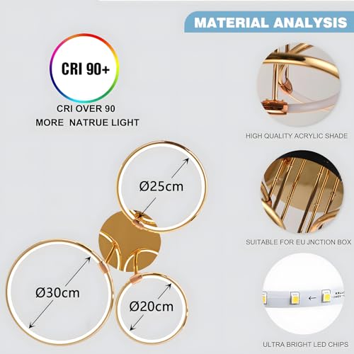 Plafoniera LED 3 inele Ø56cm 60W Lampa dimabila continuu