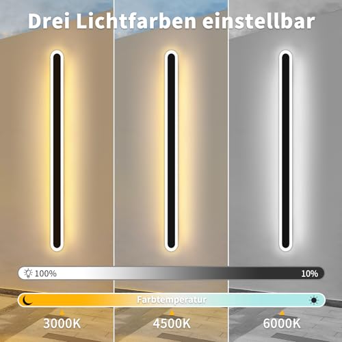 Aplica LED exterior 180 cm, reglabila, lumina tricolora 3000K/4500K/6000K cu functie memorie, montaj fix, ideala pentru gradina si fatade, negru