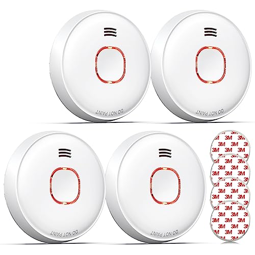 Detector de fum cu baterie inclusa si inlocuibila, alarma de incendiu cu indicator LED si buton de silentios, conform standard EN 14604, set 4 bucati