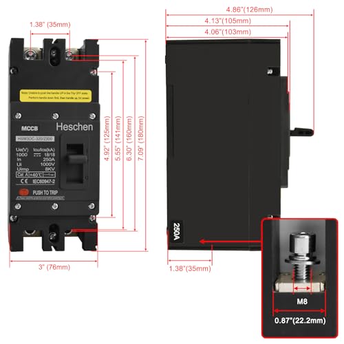 Intrerupator automat MCCB HSM3DC-250 Heschen + 2P DC1000V 250A PV