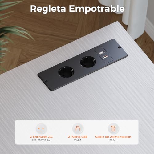 Birou cu 6 sertare 160x52 cm Coleshome, prize si USB, alb