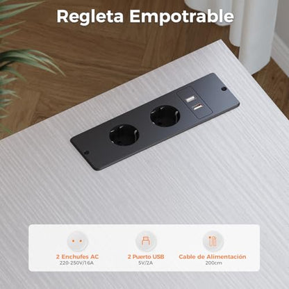 Birou cu 6 sertare 160x52 cm Coleshome, prize si USB, alb
