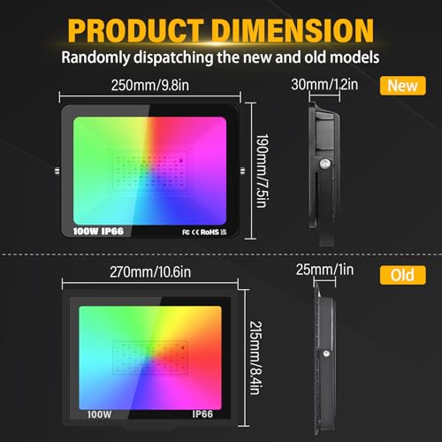 Proiectoare LED RGB 100W exterior 2 pack RIGIDON + telecomanda IP66