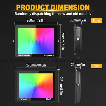 Proiectoare LED RGB 100W exterior 2 pack RIGIDON + telecomanda IP66
