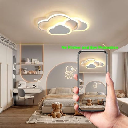 Plafoniera LED copii 42 cm dimabila cu telecomanda 32W - Clouds