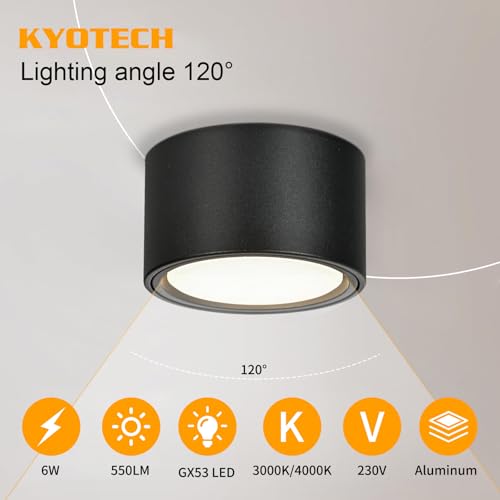 Spot LED aplicat GX53 6W 4000K 550lm negru mat KYOTECH, 4 buc