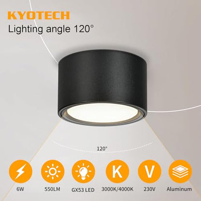 Spot LED aplicat GX53 6W 4000K 550lm negru mat KYOTECH, 4 buc