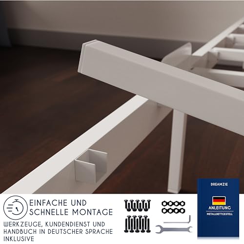 Cadru pat 140x200 cm Dreamzie, lamele metalice, inaltime 25 cm, montaj