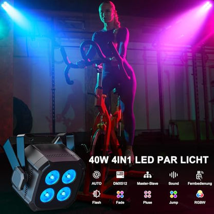 4 x proiectoare LED Disco PAR RGBW, lumini scena 40W cu DMX 4/8CH si telecomanda, spoturi PAR pentru disco, petreceri, DJ, scena, bar, nunta, Halloween, Craciun