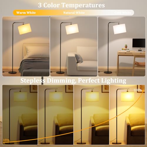 Topiwen lampa de podea moderna, dimabila, cu telecomanda si intrerupator de picior, 11 temperaturi culoare 3000-6000K, LED 8W economic, metal, pentru living si birou