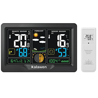 Statie meteo wireless cu senzor exterior Kalawen, ecran color, prognoza, ceas