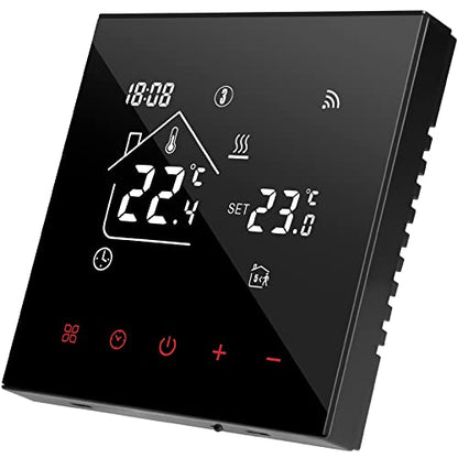Termostat inteligent Beok WiFi pentru incalzire in pardoseala cu apa, compatibil Tuya, Alexa si Google Home, 220V, negru