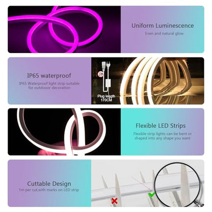 Bagzy 20M Banda LED Neon RGB 220V, IP65, cu Aplicatie si telecomanda