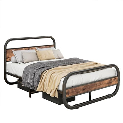 Cadru pat metal-lemn 120x200 cu somiera si spatiu depozitare HOMERECOMMEND