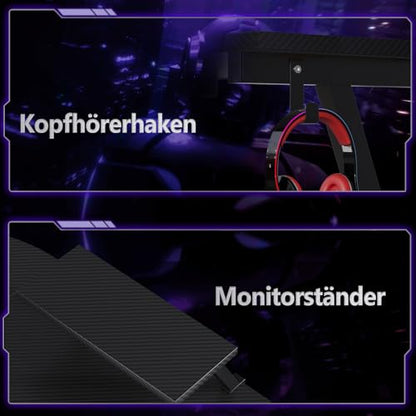 Birou gaming L 167x120 cm ODK cu suport monitor, carbon black