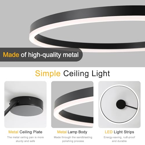 Plafoniera LED design circular 40cm, Ring, dimabila, negru
