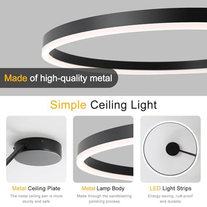 Plafoniera LED design circular 40cm, Ring, dimabila, negru