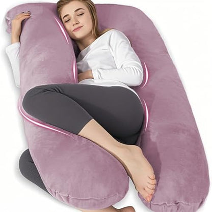 Perna Chilling Home Pregnancy Pillow U-Shaped Side Sleeper Purple Velvet