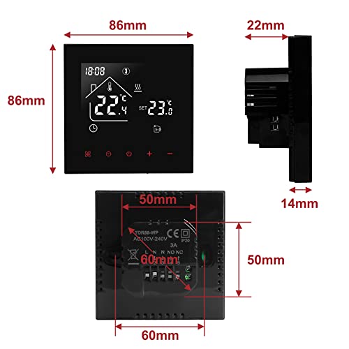 Termostat inteligent Beok WiFi pentru incalzire in pardoseala cu apa, compatibil Tuya, Alexa si Google Home, 220V, negru