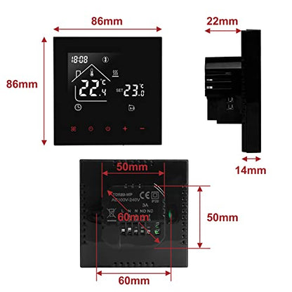 Termostat inteligent Beok WiFi pentru incalzire in pardoseala cu apa, compatibil Tuya, Alexa si Google Home, 220V, negru