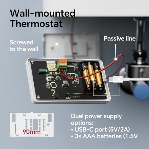 Termostat WiFi pe baterii cu 2 fire pentru centrala pe gaz, programare zilnica Tuya, compatibil Google Assistant si Alexa, W506 3A, montaj doza 503, alb