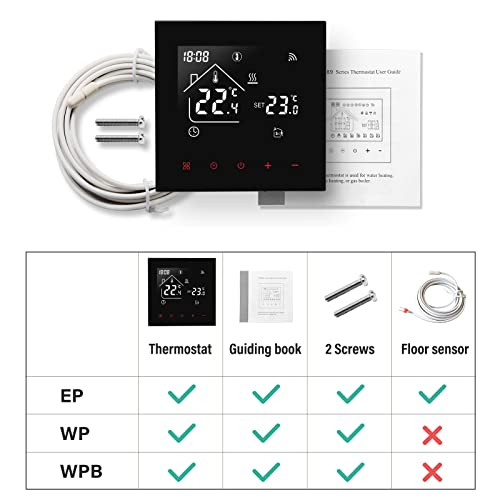 Termostat inteligent Beok WiFi pentru incalzire in pardoseala cu apa, compatibil Tuya, Alexa si Google Home, 220V, negru