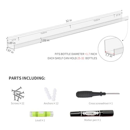 Raft organizator lacuri unghii 81 cm acrilic + Wall Mounted + 192 sticle, set 6