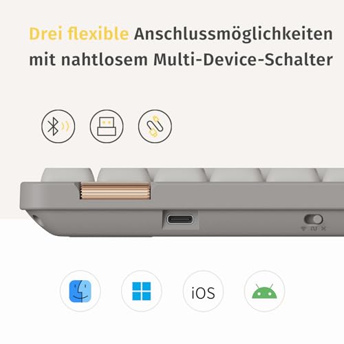 Tastatura mecanica low profile Flow Lite, 84 taste QWERTZ, wireless Bluetooth/2.4G/cablu, switch-uri schimbabile Specter Linear, reincarcabila, compatibila Win/Mac, alba