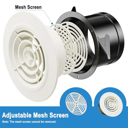 Grila ventilatie rotunda reglabila 100 mm + plasa insecte Hon&Guan, ABS