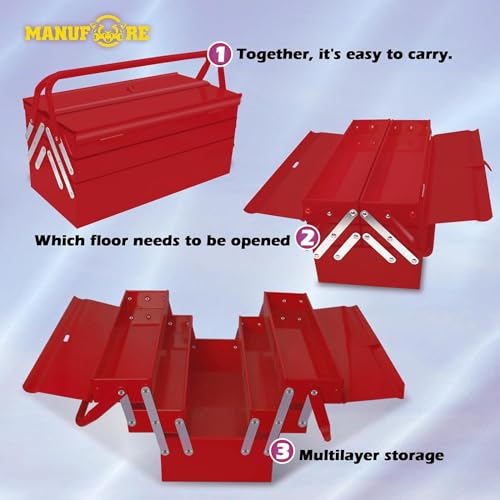 Cutie scule metalica 3 straturi MANUFORE, 5 compartimente, lacat combinat