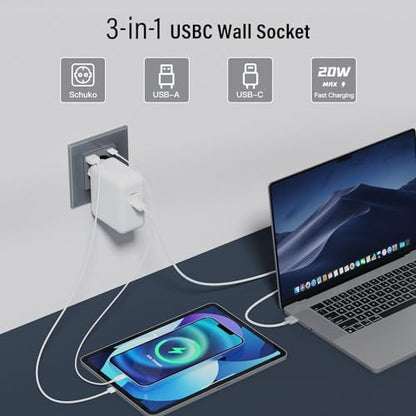 Priza Schuko 20W USB-C 3in1 BSEED, sticla gri, incarcare rapida