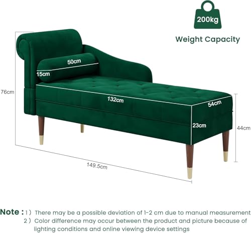 Canapea Vesgantti tip chaise longue din catifea, cu brate si perna, 149.5x54x76 cm, elegant si confortabil