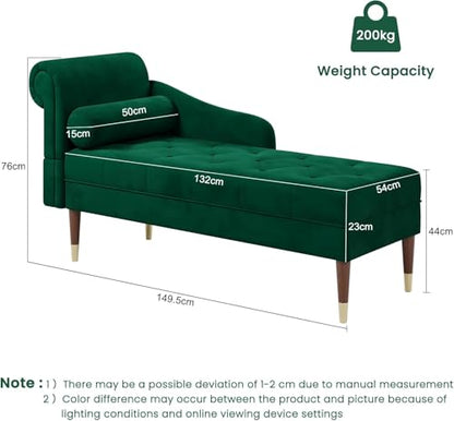 Canapea Vesgantti tip chaise longue din catifea, cu brate si perna, 149.5x54x76 cm, elegant si confortabil
