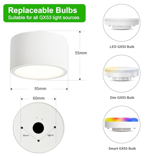 Spoturi LED aplicate GX53 6W 4000K 550lm KYOTECH, alb mat, 4 buc