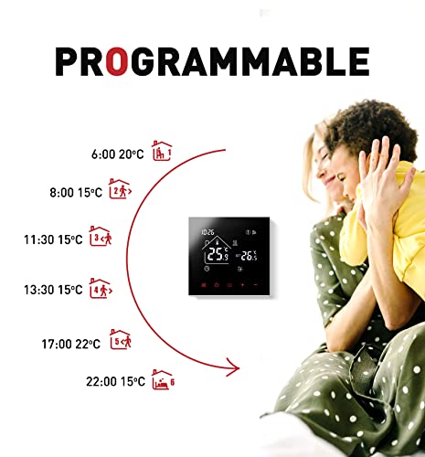 Termostat inteligent Beok WiFi pentru incalzire in pardoseala cu apa, compatibil Tuya, Alexa si Google Home, 220V, negru
