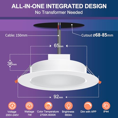 Spot LED incastrat RGB 7W DUSKTEC + Alexa, 2700K-6000K, dimabil