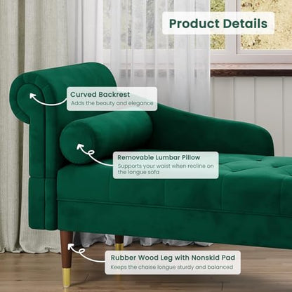 Canapea Vesgantti tip chaise longue din catifea, cu brate si perna, 149.5x54x76 cm, elegant si confortabil