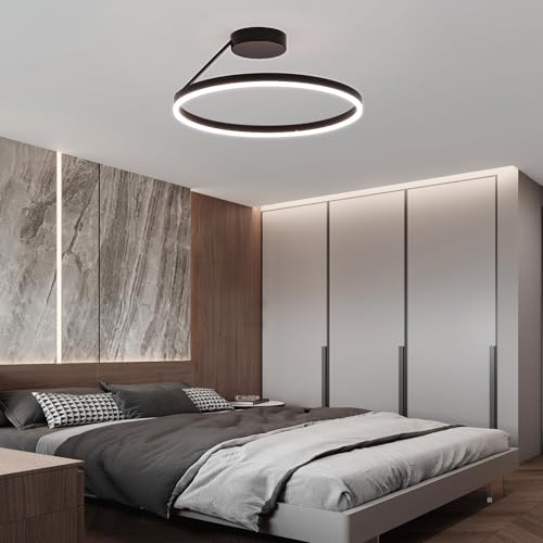 Plafoniera LED design circular 40cm, Ring, dimabila, negru