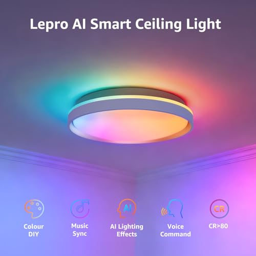 Plafoniera smart Ø29cm 24W 1800lm RGB+CCT Lepro AI, IP44, Music Sync